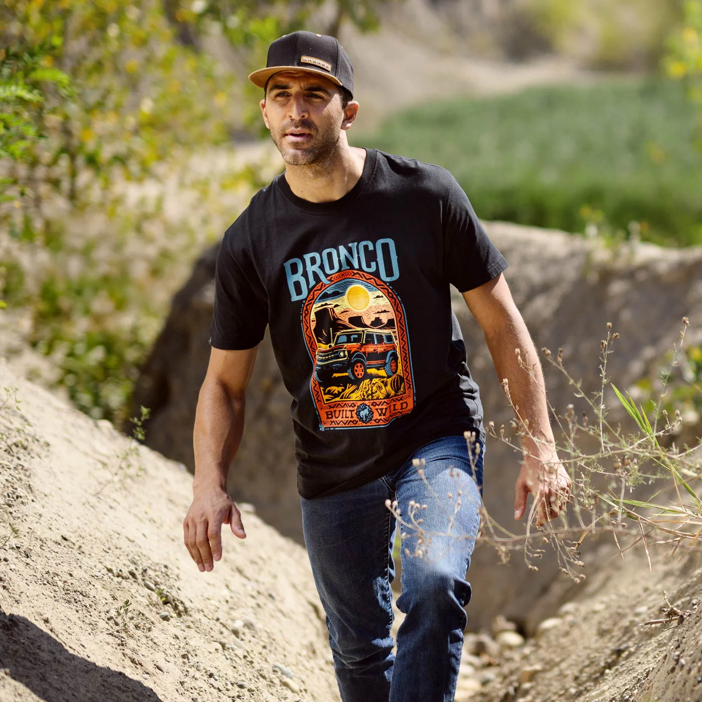 Ford Bronco Built Wild Mens Off Road Desert Adventure T-Shirt - Image 2