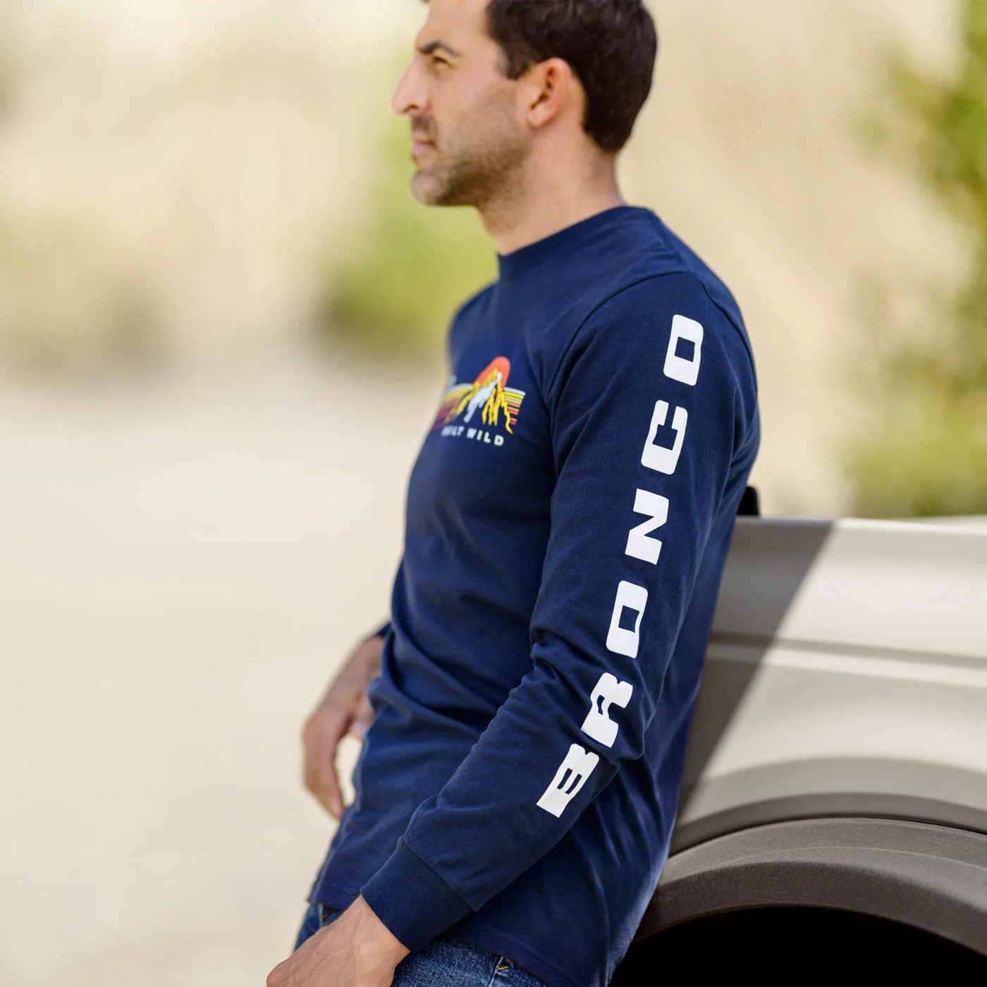 Ford Bronco Built Wild Mens Navy Long Sleeve Shirt - Image 2