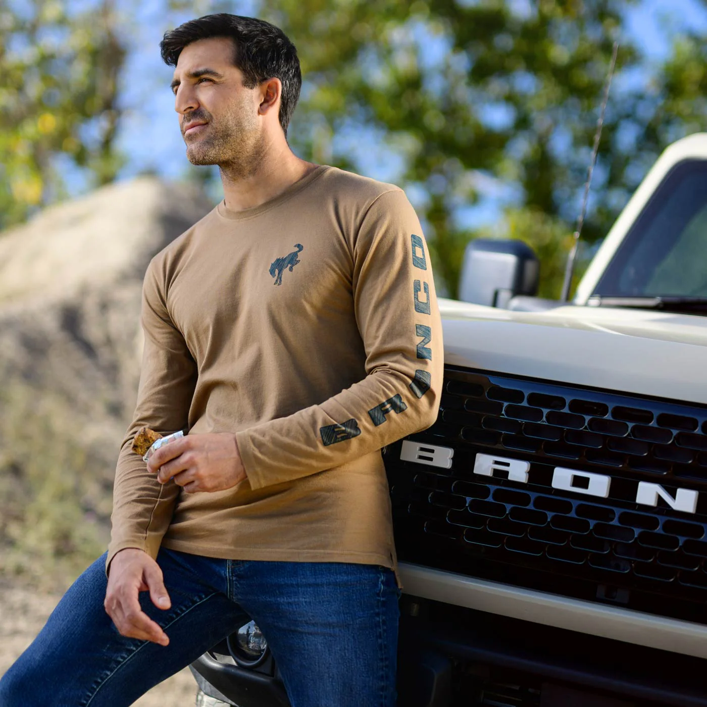 Ford Bronco Mens Illustrated Patriotic Graphic Long Sleeve Shirt - Image 3