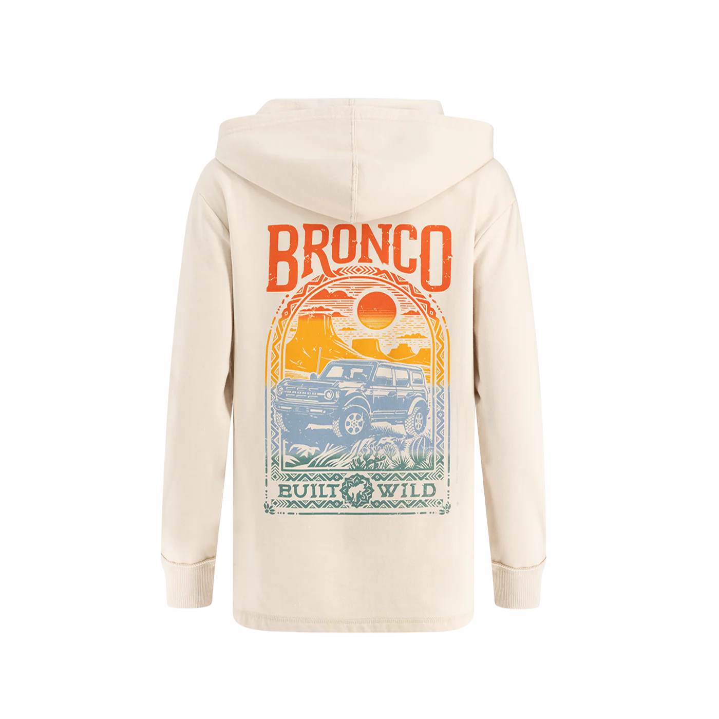 Ford Bronco Womens Ombre Built Wild Graphic Vintage Wash Hoodie - Image 4