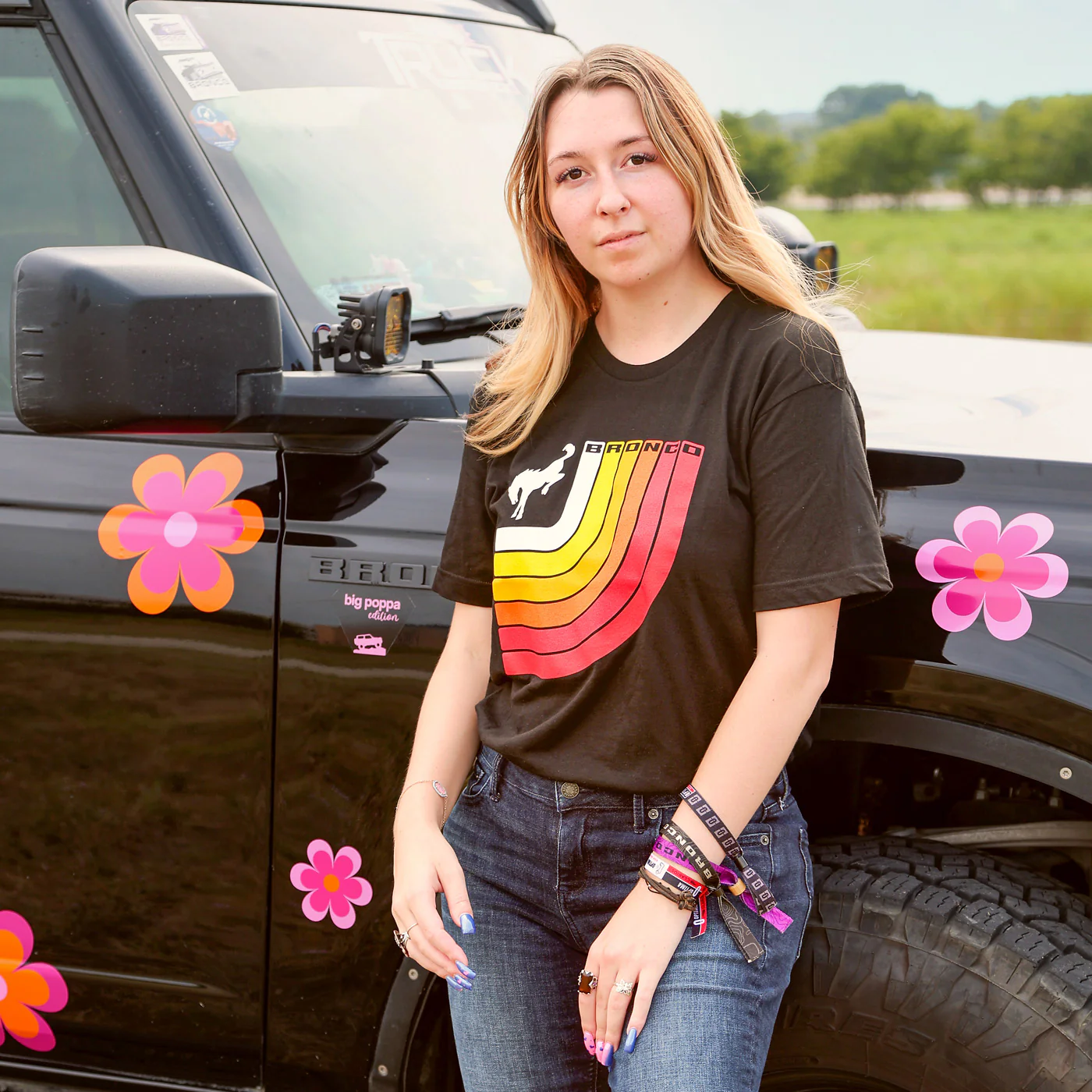 Ford Bronco Free Wheeling Retro Striped T-Shirt - Image 3