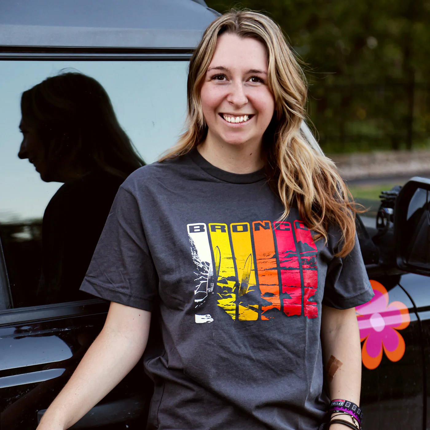 Ford Bronco Free Wheeling Striped Surfing Graphic T-Shirt - Image 3