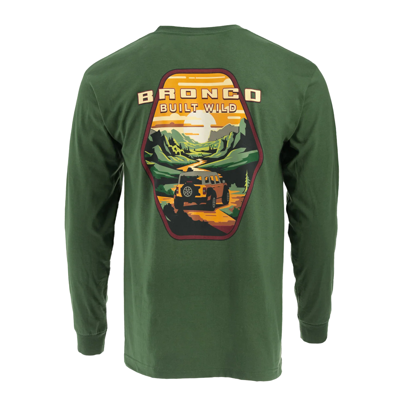 Ford Bronco Built Wild Badge Green Mens Long Sleeve Shirt - Image 4