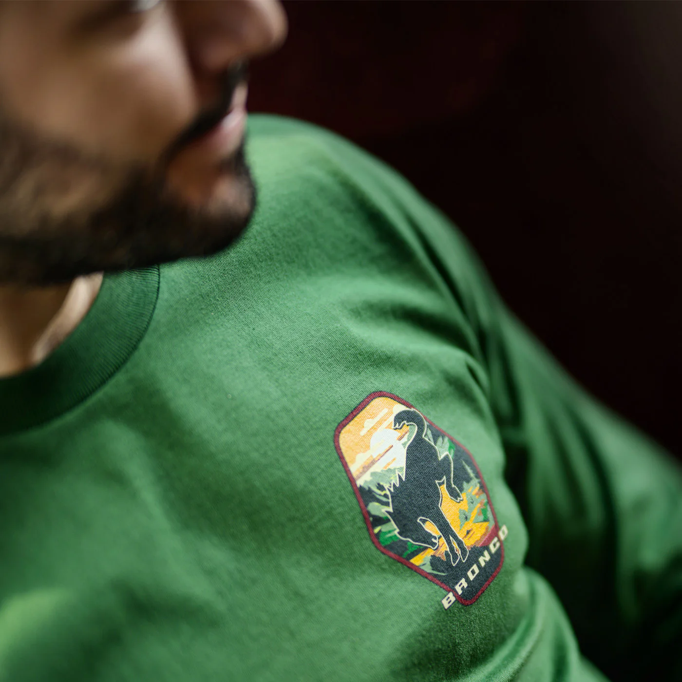 Ford Bronco Built Wild Badge Green Mens Long Sleeve Shirt - Image 5