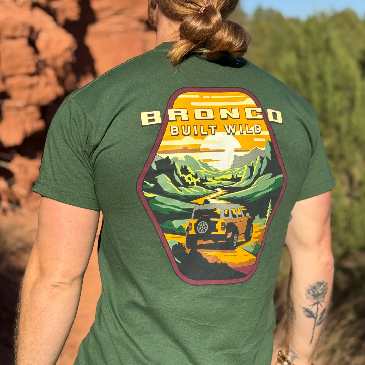 Ford Bronco Built Wild Badge Green Mens Short Sleeve T-Shirt - Image 4