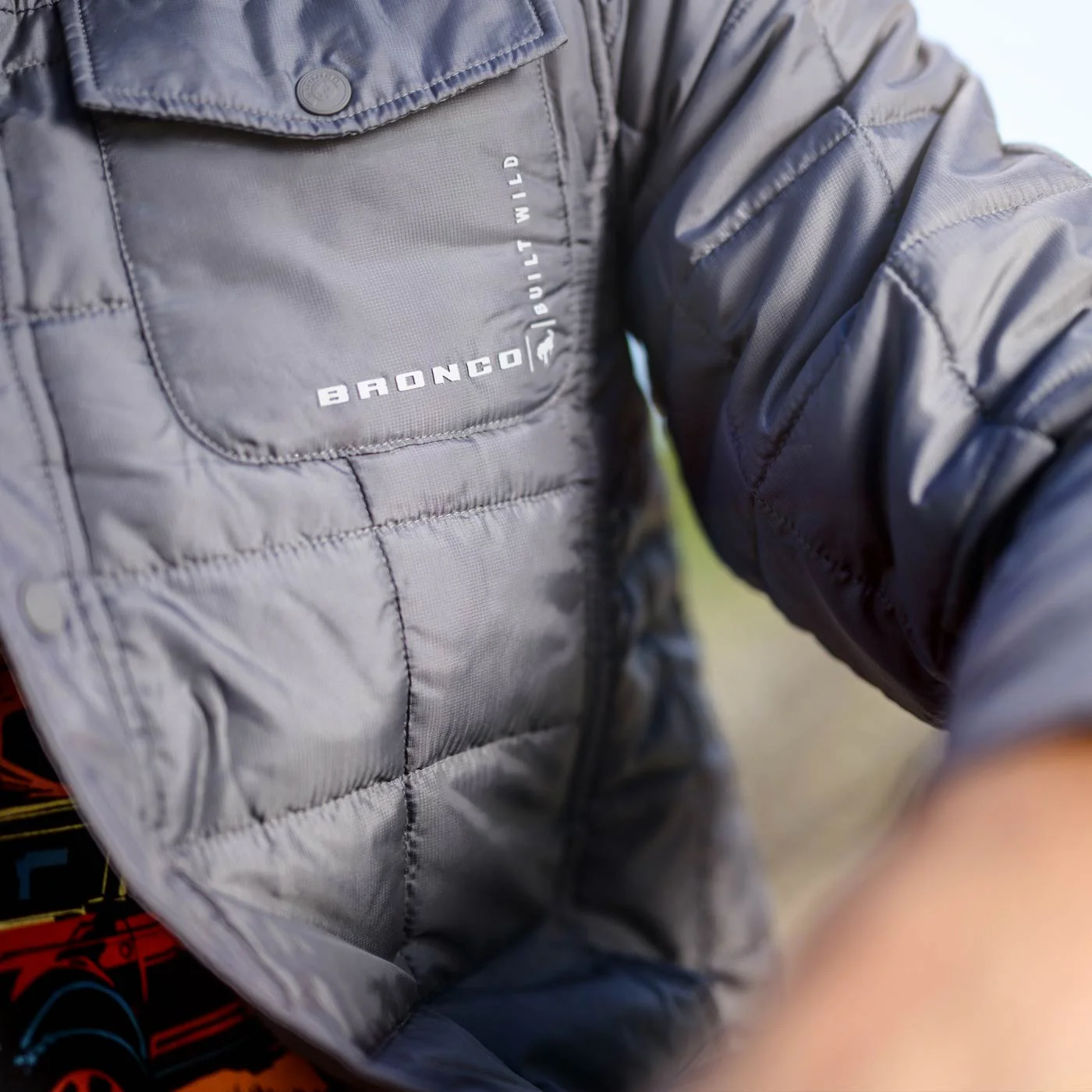 Ford Bronco Mens Gray Water Resistant Quilted Jacket - Image 3
