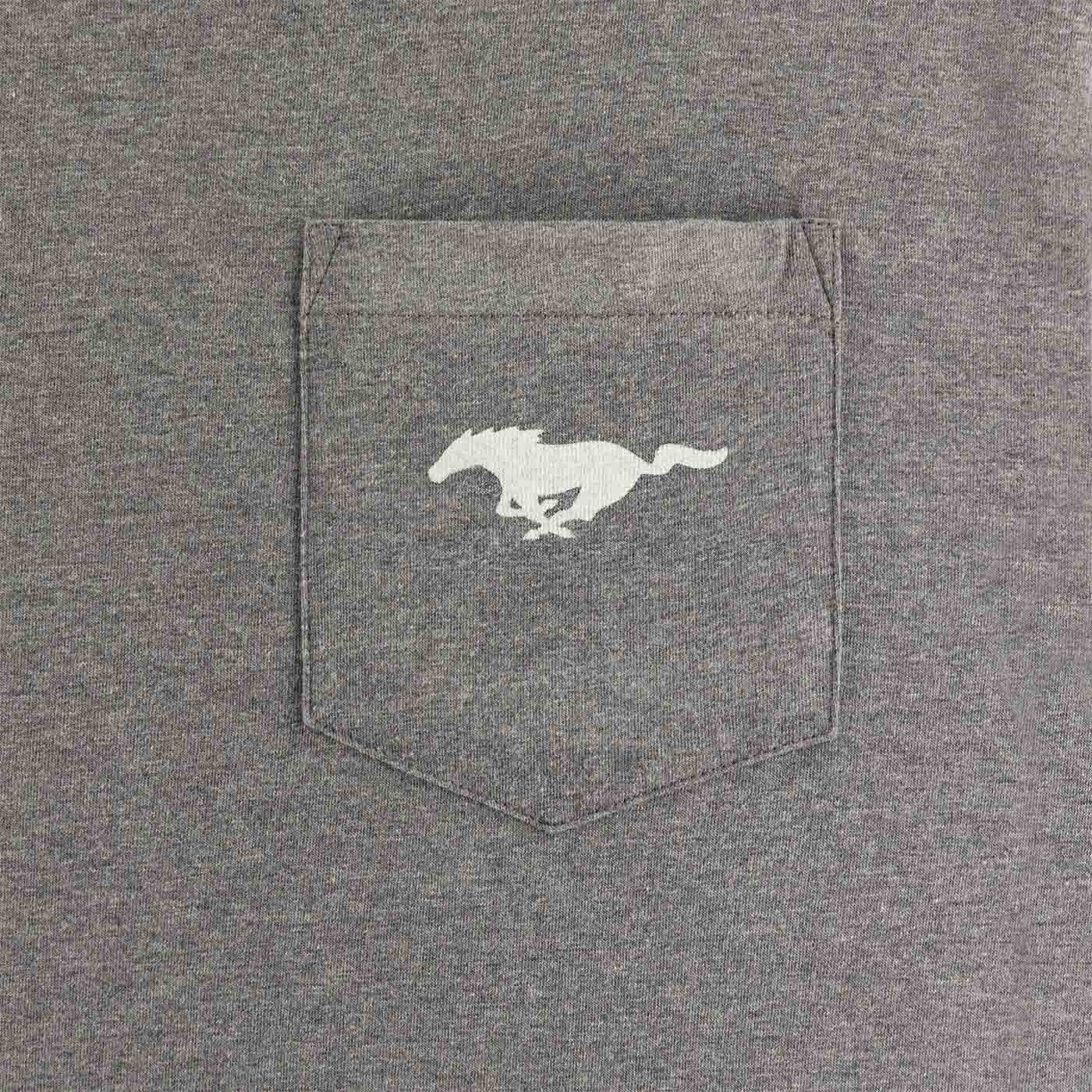 Ford Mustang Mens Tribar Logo Gray Pocket T-Shirt - Image 6