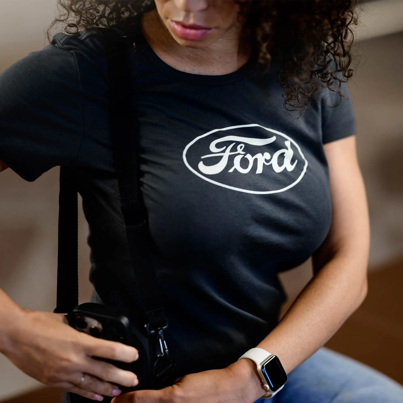 Ford Oval Womens Vintage Charcoal Gray Short Sleeve T-Shirt - Image 4