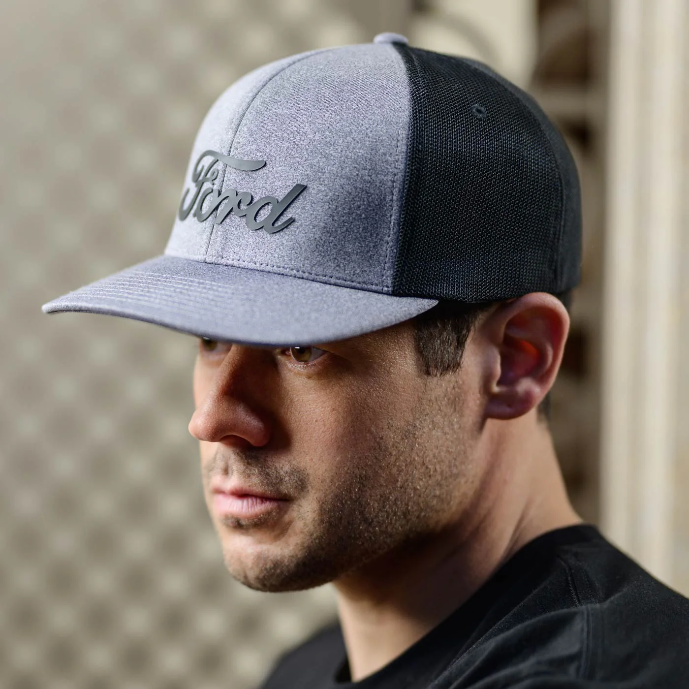 Ford Script Logo Gray & Black Stretch Fit Hat - Image 2